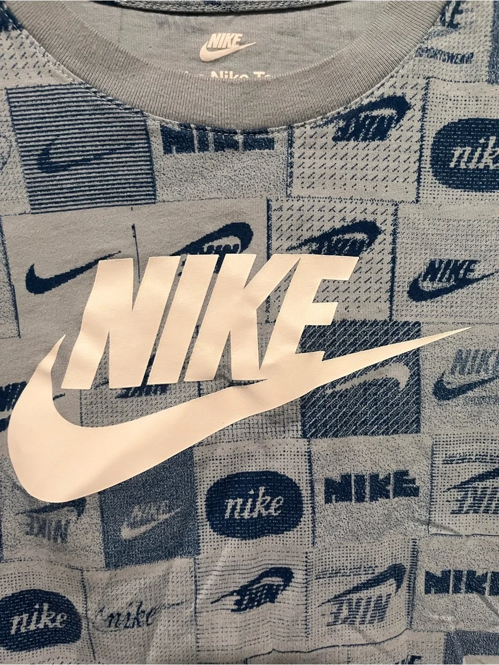 Nike Boys Logo Allover Print Graphic Tee | Blue | Size Large